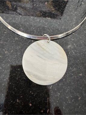 Silver Choker Necklace with White Mother-of-Pearl Disc Pendant